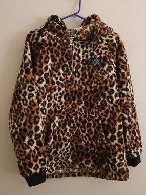PINK Victoria's Secret Girls' Leopard Print Fleece Hoodie - Brown